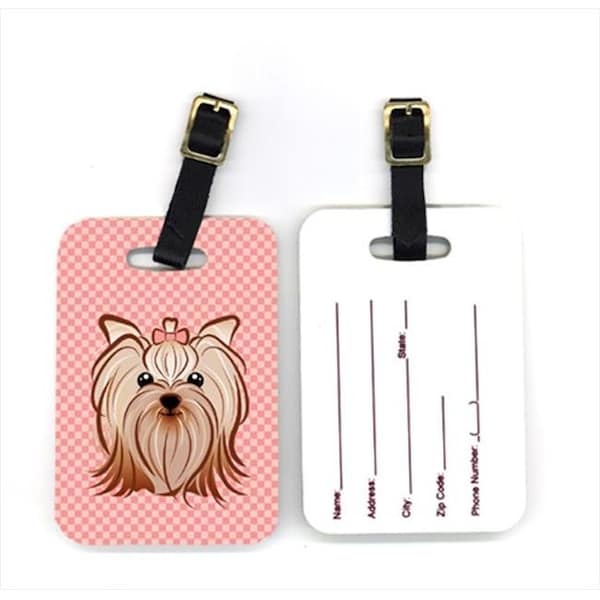 Carolines Treasures Carolines Treasures BB1138BT Pair of Pink Checkered Yorkie & Yorkshire Terrier Luggage Tags BB1138BT - main